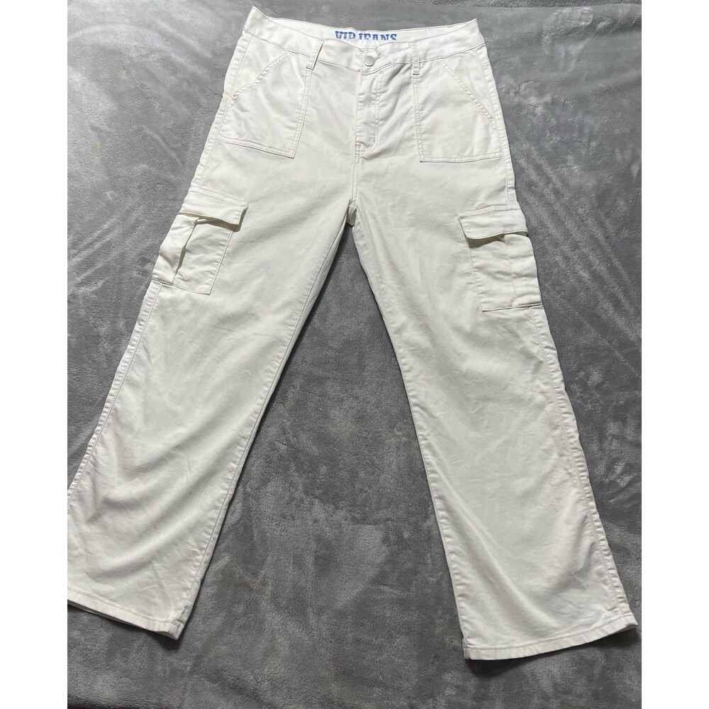 VIP Jeans Y2K Cargo Pants Women’s Size 15 White Stretch Utility Pockets Zipper